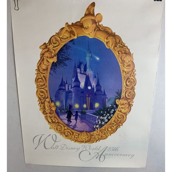 Walt Disney World 25th Anniversary Poster Cinderella Castle 1996 Vintage Disney - Picture 2 of 4